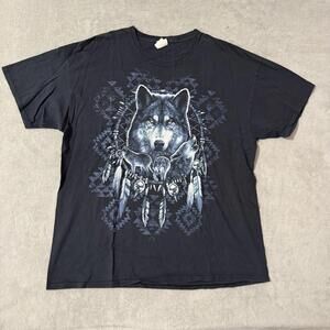 Vintage Wolf Dreamcatcher Graphic Tee 2XL USA Fruit of Loom Men's